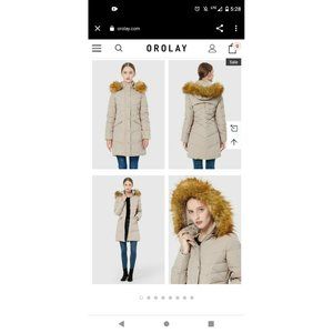 Amazon's Orolay Duck Down Beige Winter Jacket with fur trim size Medium $199